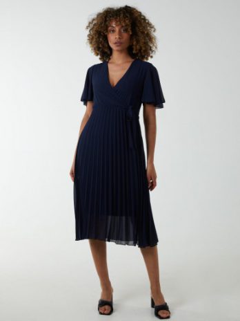 Wrap Tie Pleated Crossover Dress