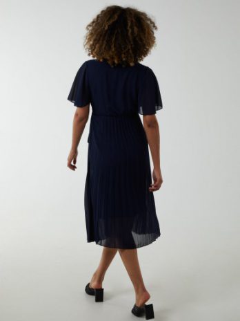 Wrap Tie Pleated Crossover Dress