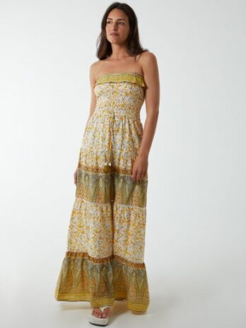 Bandeau Shirred Maxi Dress