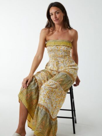 Bandeau Shirred Maxi Dress