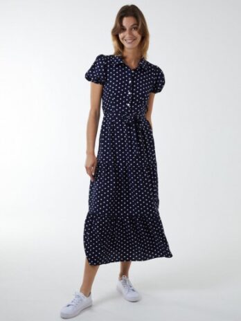 Collared Polkadot Maxi Dress