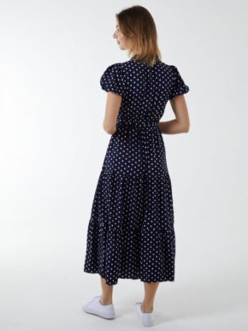 Collared Polkadot Maxi Dress