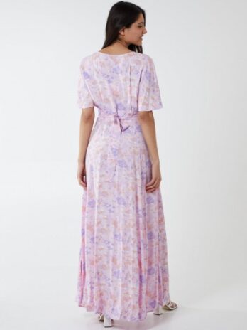 Button Through Angel Sleeve Maxi Dress