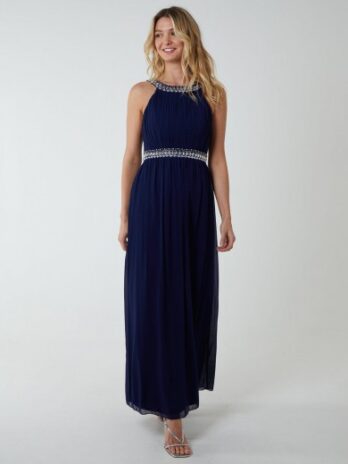 Diamond Detail Halter Neck Maxi Dress