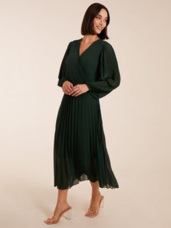 Wrap Front Pleated Midi Dress